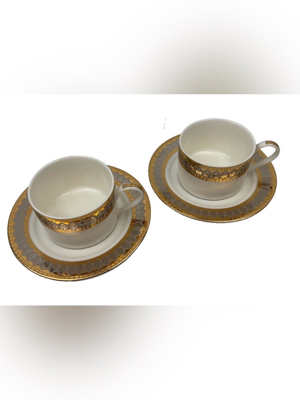 VTG Royal Gallery San Marco Cup Saucer Set Of 2 Gold Pewter Indonesia 1994 Repla
